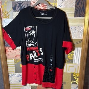 Black and Red Graphic Women's Top